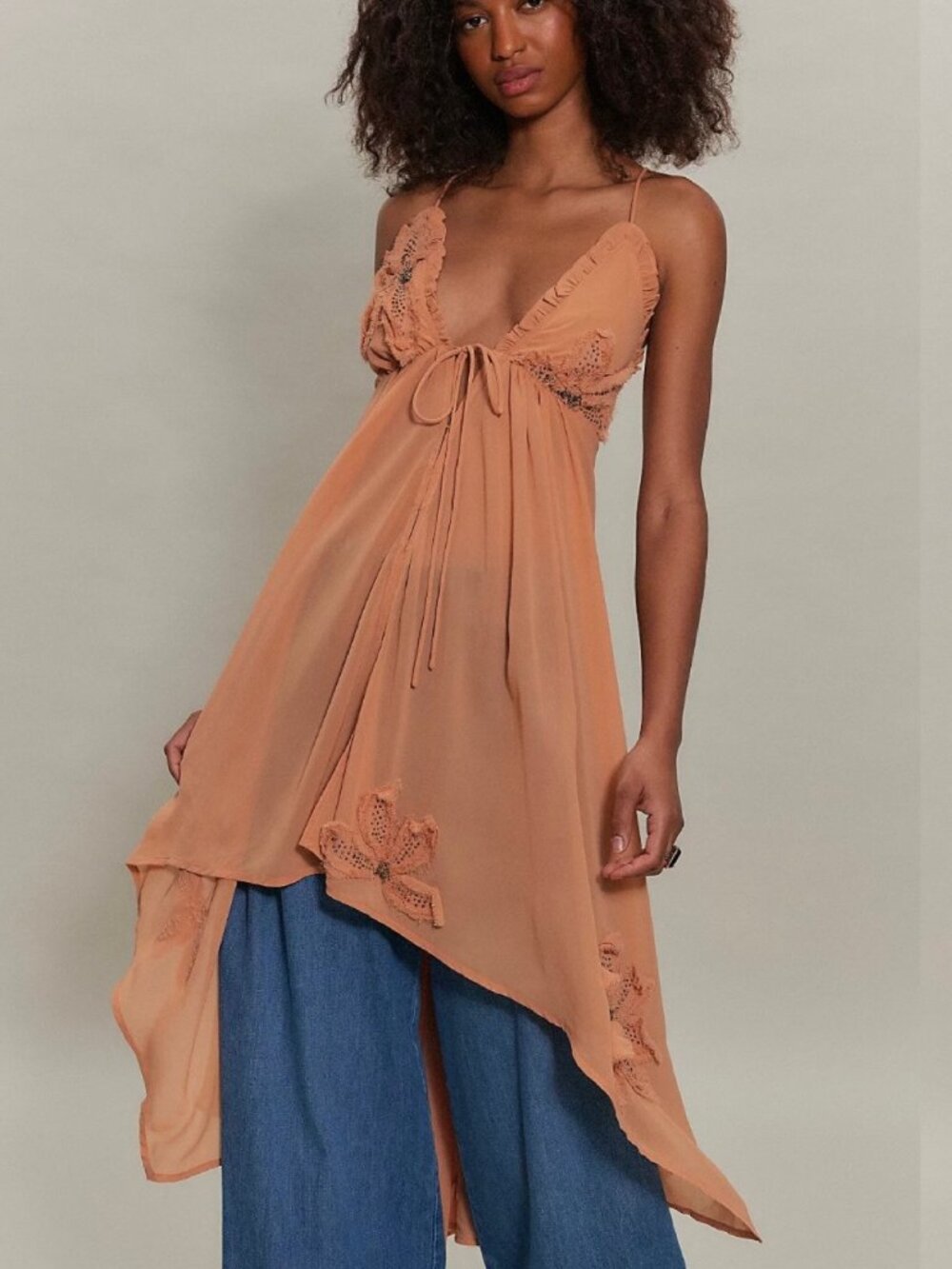 Free People Cascading Maxi with Embellished Florals All Over XL NWT